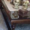 VENDO Mesa de centro de encina, con cubierta de vidrio